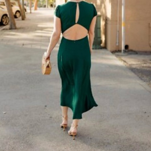 Reformation sz 4 Gavin Dress Elegant Emerald Green opens back detail great cond - Picture 11 of 14